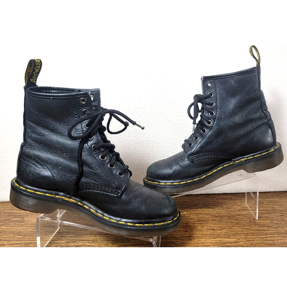 Dr Martens Womens 6 Black 8 Eye Leather Combat Boots Grunge Punk Rock Destroyed - Picture 2 of 16